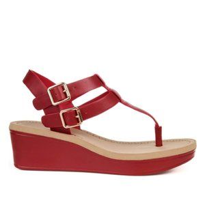 *SALE*  Brinley Co. Women's T-Strap Wedge Sandal Red, 8.5M--1656
